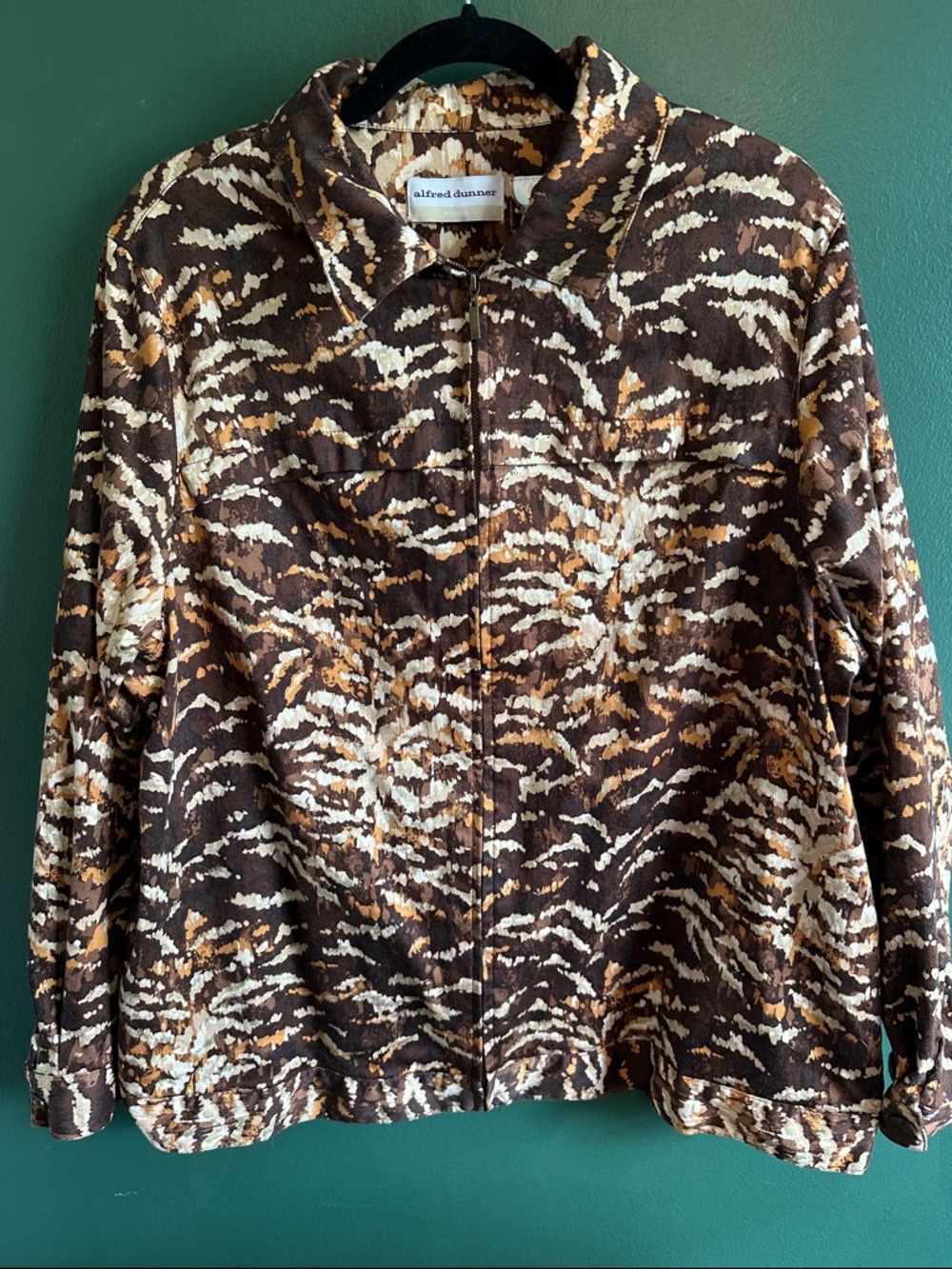 Alfred Dunner Brown, Cream, and Gold Printed Zip-Front Jacket 16W